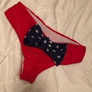 Red bikini bottoms with blue and white stared bow!